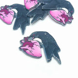 Pink Goth Raven and Heart Charms, 28x39mm