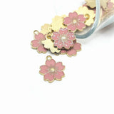 Pink and Gold Cherry Blossom Flower Charms, 20.5x17.5mm