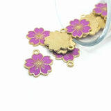 Pinkish Purple and Gold Cherry Blossom Flower Charms, 20.5x17.5mm
