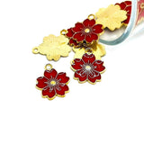 Red and Gold Cherry Blossom Flower Charms, 20.5x17.5mm