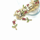Red Enamel Rose Charms, 19x9mm