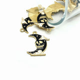 Halloween Enamel Crescent Moon Skull Charms, 26x20mm