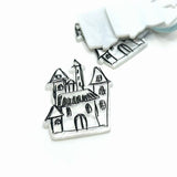 White and Black Haunted House Crayon Drawing Pendant Charms, 40x30mm