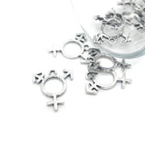 Antique Silver Transgender Pride Symbol Pendant Charm, LGBTQIA+, Rainbow Pride, 17x20mm