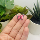 Pink Enamel and Gold Butterfly Charms, 16x22mm