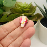 Pink Enamel Butterfly Charms, 24x16mm