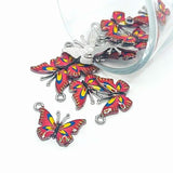 Small Red Enamel Butterfly Charms, 14x20mm
