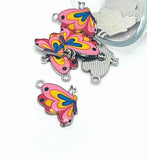 Pink Enamel Butterfly Charms, 24x16mm