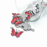 Small Pink Enamel Butterfly Charms, 14x20mm