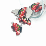 Red Enamel Butterfly Charms, 24x16mm
