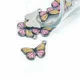 Yellow and Pink Striped Butterfly Charms, 13x20mm