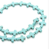 Turquoise colored Howlite Cross Beads, 12x16mm