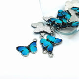Aqua Blue and Silver Butterfly Charms, 14x20mm
