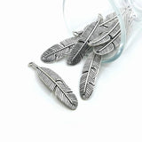 Silver Feather Connector Charms, 45x11mm