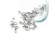 Small Antiqued Silver Tree Branch Charm, Leaf Connector, 25x11mm