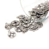 Small Antique Silver Chinese Lucky Coin Charms, 12x10mm