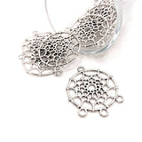 Silver Dream Catcher Connector Charms, 34x28mm