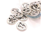 Silver Baby Feet Circle Charms, 11x11mm