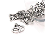 Antique Silver Lotus Flower Charms, 14x16mm