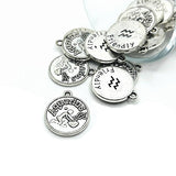 Silver Aquarius Zodiac/Astrology Coin Charms, 17x20mm