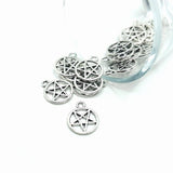 Small Silver Pentagram Charms, 17x14mm
