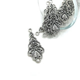 Antique Silver Filigree Teardrop Pendants, 42x18mm