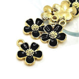 Black and Gold Flower Charms, 16x13mm