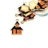 Black and Orange Enamel Haunted House Halloween Charms, 22x16mm