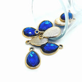 Bright Blue and Gold Acrylic Teardrop Charms, 25x16mm