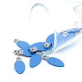 A small blue Christmas light-bulb shaped charm, approximately 10×25 mm, shown on a white background.