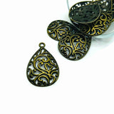 Bronze Filigree Teardrop Charms, 34x22mm