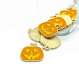 Orange and Yellow Enamel Jack O Lantern Pumpkin Charms, 20x20mm