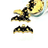 Black Enamel Bat with Glitter Wings Charms, 14x25mm