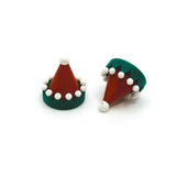 Christmas elf hat charm, approx. 17×17 mm, showing red and green detailing with hanging loop, displayed on a white background.