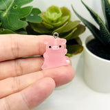 Pink Acrylic 3D Cute Pig Charm, 23x25mm