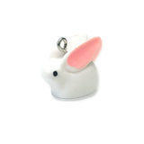 White 3D Rabbit Charm, 16x19mm