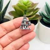 Silver Mushroom Pendant Charm with Butterfly, 19x23mm