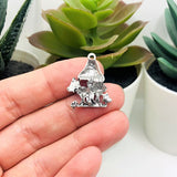Silver Mushroom Pendant Charm with Butterfly, 19x23mm