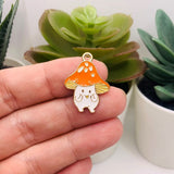 Red Enamel Happy Mushroom Fungi Charms, 24x18mm