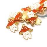 Red Enamel Happy Mushroom Fungi Charms, 24x18mm