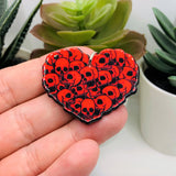Red Punk Rocker Valentine's Day Heart Charm with Skulls Charm, 33x41mm