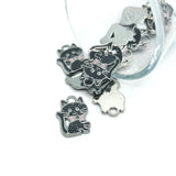 Black Enamel Glitter Cat Charms, 19x14mm