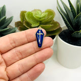 Blue and Gold Vampire Coffin Charms, 26x12mm