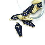 Blue and Gold Vampire Coffin Charms, 26x12mm