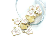 White Enamel Envelope Charm with Heart, 16x13mm