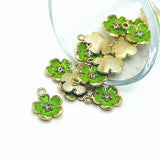 Green Flower with Rhinestone, 16x12.5mm