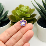 Purple and White Flower Charms, 16x13.5mm