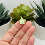 Green and White Flower Charms, 16x13.5mm
