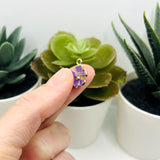 Purple Flower with Rhinestone, 16x12.5mm