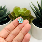 Blue Flower with Rhinestone, 16x12.5mm